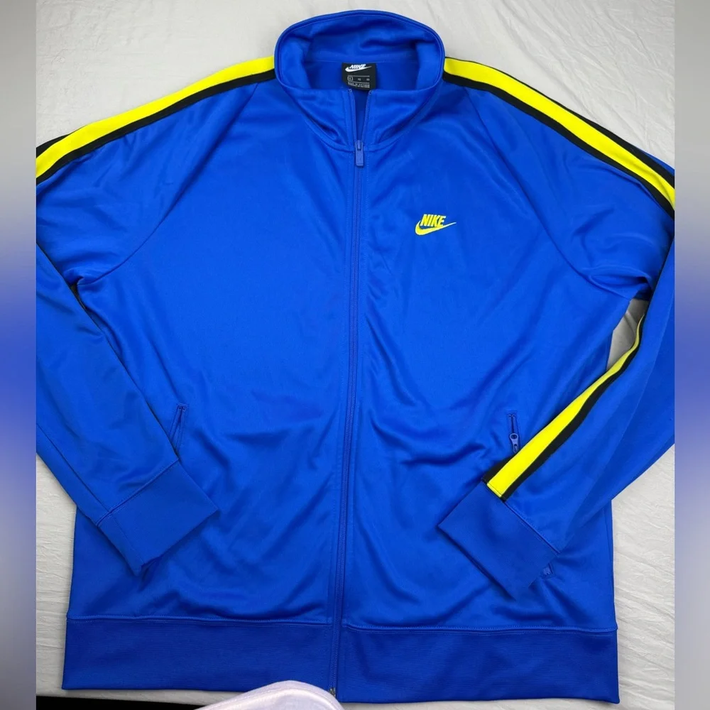 Nike men’s Sportswear N98 Tribute Jacket in the Hyper Royal and Yellow